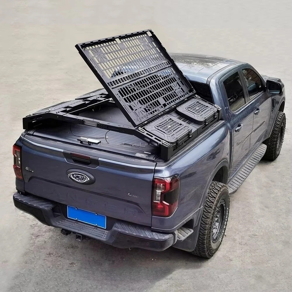 Universal Pickup Use Rolling Bar Heavy Duty Sport Aluminum Bed Roof Rack Top Carrier with Storage Boxes Pickup Truck Accessory